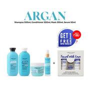 Cabelo Chave Professional Argan Shampoo + Argan Conditioner + Argan Hair Mask + Argan Hair Serum + Free Botox Travel Kit | 300ml + 300ml + 250ml + 50ml +130ml